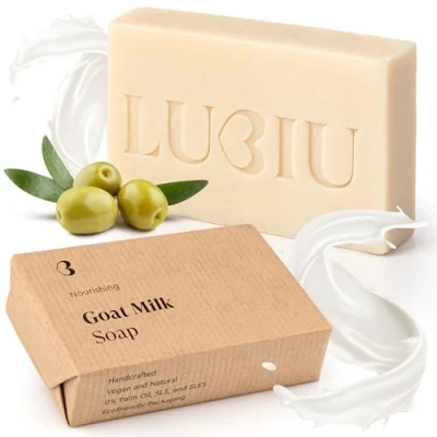 Afbeelding van lubiu geitenmelkzeep 100 g natuurlijke voor gezicht, lichaam en handen vaste zeep met de hand geitenmelk een mooie huid