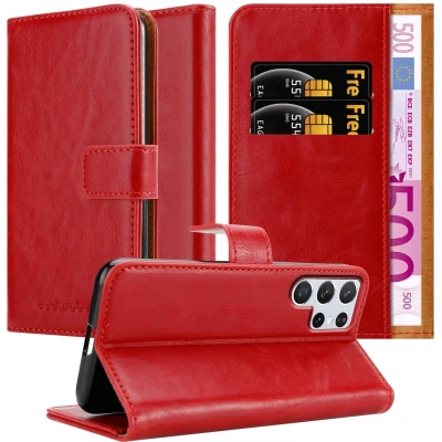 Afbeelding van Cadorabo Hoesje geschikt voor Samsung Galaxy S22 ULTRA in WIJN ROOD Beschermhoes met magnetische sluiting, standfunctie en kaartvakje Book Case Cover Etui