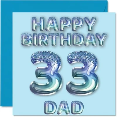 Afbeelding van Verjaardagskaart voor papa 33 jaar, blauwe glitterballonnen, verjaardagskaarten van jaar zoon, dochter, 145 mm x