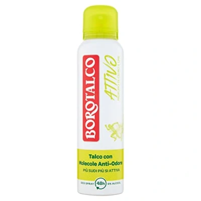 Afbeelding van Borotalco, Gele, actieve deodorantspray, alcoholvrij en met talkpoeder geurremmende moleculen, frisse efficiëntie, 48 uur ceder limoengeur, 1 fles van 150 ml