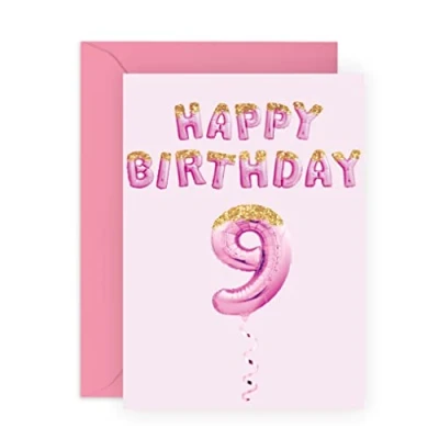 Afbeelding van Central 23 verjaardagskaart voor meisjes 9 jaar, verjaardagskaarten van roze ballonnen, meisjes, kleindochter, nichtje, levering met stickers