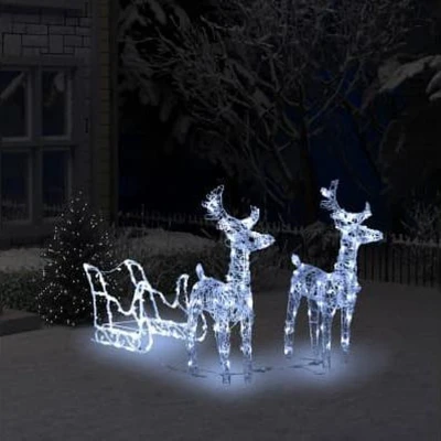 Afbeelding van Kerstversiering rendieren en slee 160 LED&#039;s 130 cm acryl