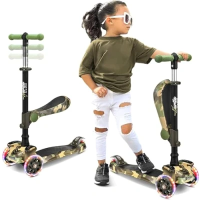 Afbeelding van Hurtle Kinderstep, 3 wiel Step, Opvouwbare Scooter met Verstelbare Hoogte, Antislip Platform, LED Verlichte Wielen, Step voor Meisjes/Jongens