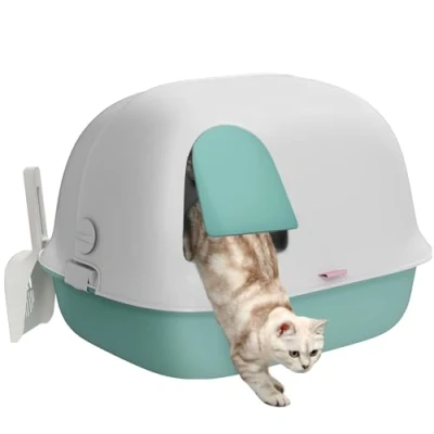 Afbeelding van PawHut Katzentoilette mit Deckel, Katzenklo Sieb, Tür, Schaufel, geschlossen Katze Toilettenhaus für kleine unter 3,5 kg, Indoor, Kunststoff, Grün