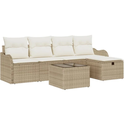 Afbeelding van vidaXL 6 Delige Tuinsalonset met Kussens Beige Poly Rattan