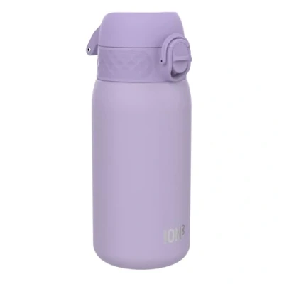 Afbeelding van ION8 Thermosfles voor kinderen, roestvrij staal, 320 ml, lekvrij, gemakkelijk te openen, veilige vergrendeling, vaatwasmachinebestendig, draaggreep, duurzaam, lichtpaars