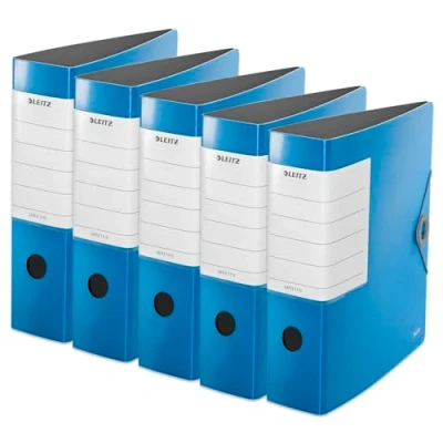 Afbeelding van Leitz 5 stuks 11120030 kwaliteitsmappen 180, robuust, DIN A4, lichtblauw, rug 8,2 cm, elastische sluiting, van robuust polyschuim, extra groot verwisselbaar etiket
