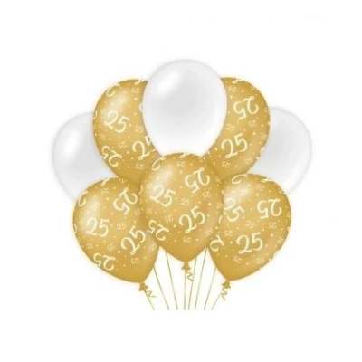 Image de Ballons 25 ans blanc / or par 8 pièces