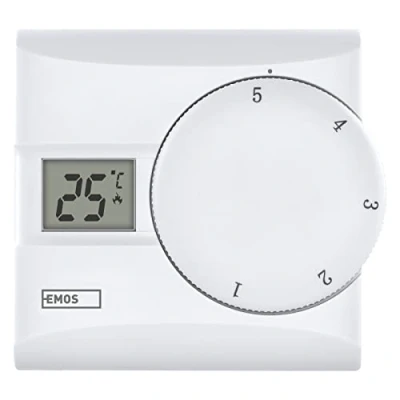 Image de EMOS thermostat d&#039;ambiance numérique, manuel à fil pour systèmes de chauffage et refroidissement, TPI intelligent, régulateur température ambiante avec molette réglage,