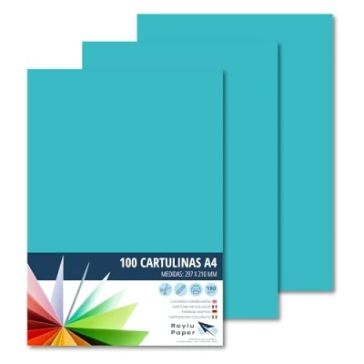 Afbeelding van Raylu Paper® 100 stuks turquoise A4 kaarten 180 g 210 x 297 mm ideaal voor binden, kantoorwerk, tekenen, schoolknutselen, blauw