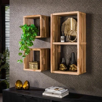 Afbeelding van Hoyz Collection Wandschap Set 3 Rib Teakhout Verweerd