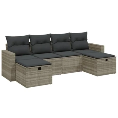 Afbeelding van vidaXL 6 delige Loungeset met kussens poly rattan lichtgrijs