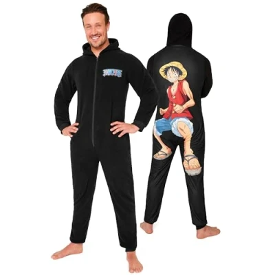 Afbeelding van One Piece Romper voor heren, jumpsuit, pyjama, warm, fleece, cadeau, anime, manga, volwassenen, jongeren, S 3XL, zwart.