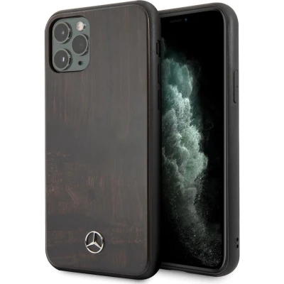 Afbeelding van iPhone 11 Pro Backcase hoesje Mercedes Benz Hout look Rozenhout