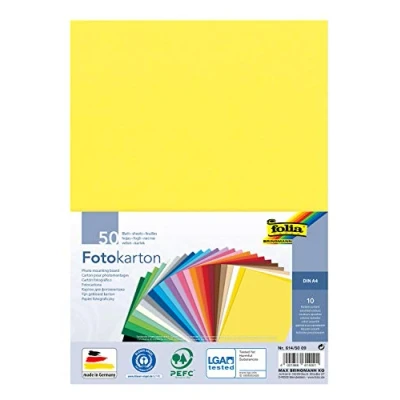 Afbeelding van Folia gekleurd fotokarton, ft A4, pak van 50 vel in 10 geassorteerde kleuren fotokarton