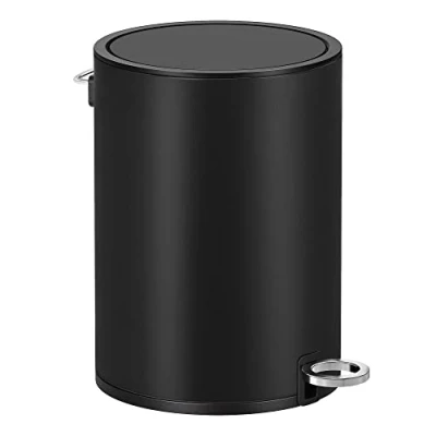 Afbeelding van SONGMICS Afvalemmer voor badkamer, 3 liter, kleine vuilnisemmer met deksel, zachte sluiting, uitneembare binnenemmer van kunststof, kantoor, staal, inktzwart LTB011B01