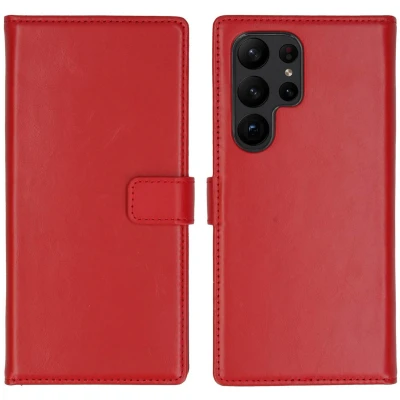 Afbeelding van Selencia Hoesje Geschikt voor Samsung Galaxy S23 Ultra Met Pasjeshouder Echt Lederen Bookcase Rood