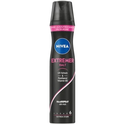 Afbeelding van NIVEA Haarstylingspray voor extreme grip (250 ml), voedende stylingspray met UV bescherming, panthenol en vitamine B3, beschermende haarlak 48 uur extreem sterke
