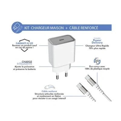 Image de BIGBEN Connected Force Power Lite Kit d&#039;adaptateur secteur (adaptateur secteur, câble USB C) Fast Charge blanc