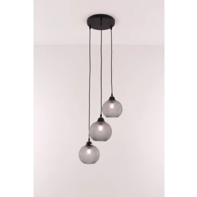 Afbeelding van Hanglamp smoke geribbeld bol 3 lichts 120cm