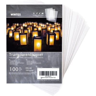 Afbeelding van WINTEX 100 vellen transparant papier DIN A6, wit &amp; bedrukbaar, 102 g/m² knutselpapier, pauspapier, architectenpapier, tracing papier, lantaarnpapier A6 Blatt