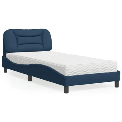 Image de vidaXL Lit avec matelas bleu 90x200 cm tissu