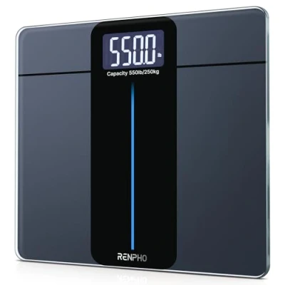 Image de RENPHO Pèse personne numérique, balance de capacité ultra grande, max 250 kg, verre trempé 8 mm, grand écran LED, précision maximale jusqu&#039;à 50 g, 33 x 30 cm, noyau 1 L
