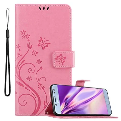 Afbeelding van Cadorabo Hoesje geschikt voor Samsung Galaxy J5 2017 in BLOEMEN ROZE Beschermhoes bloemmotief met magnetische sluiting, standfunctie en kaartsleuven Book Case Cover Etui