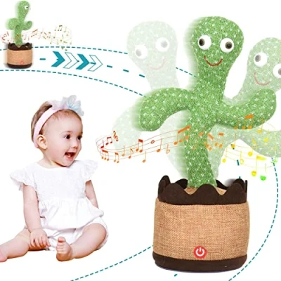 Afbeelding van Cactus die danst en herhaalt, zingende cactus, repeterende sprekende woonaccessoires, cadeaus voor kinderen (zang 120 + dans opname verlichting) decoratief pluche speelgoed