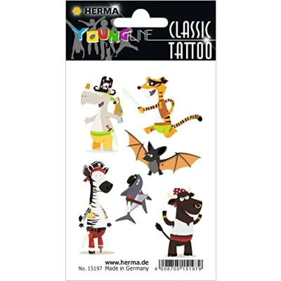 Afbeelding van HERMA 15197 Tijdelijke tatoeage voor kinderen gehackt (6 stickers transferfolie) wasbaar motief tatoeages om op te plakken meisjes en jongens, meerkleurig