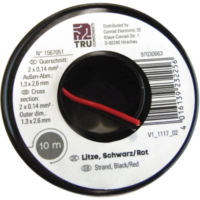 Afbeelding van TRU COMPONENTS 1567051 Draad 2 x 0.14 mm² Zwart, Rood 10 m