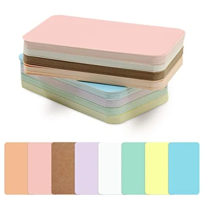 Afbeelding van 120 kleine visitekaartjes van blanco papier, 8,9 x 5,1 cm, mini indexkaarten voor geschenken, 8 kleuren, woordenschatkaarten, dubbelzijdig, kleurrijke ongevoerde kaarten