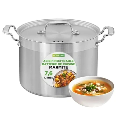 Afbeelding van NutriChef 8 kwart roestvrijstalen soeppan 18/8 Food Grade Heavy Duty grote voorraadpot voor stoofpot, sudsoepderen, inclusief werkt deksel, met inductie, keramische en halogeen kookplaten