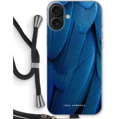 Afbeelding van Case Company® hoesje met Koord geschikt voor iPhone 16 Plus Pauw Telefoonhoesje Zwart Bescherming aan alle Kanten en Over de Schermrand