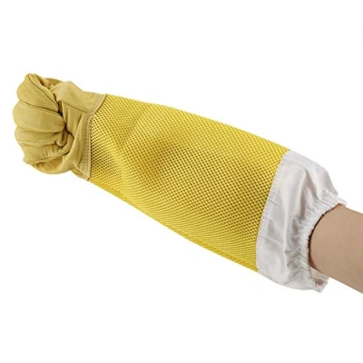 Afbeelding van Zerodis Bijenteelthandschoenen van geitenleer met lange mouwen, geventileerd, vlekbestendig, duurzame beschermende handschoenen voor bijenteelt, tuinieren, veeteelt, huisdieren, maat XL