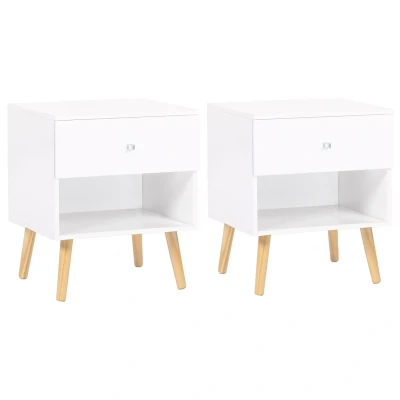 Afbeelding van Lot de 2 tables chevet EMMIE 1 tiroir scandinaves bois et blanc