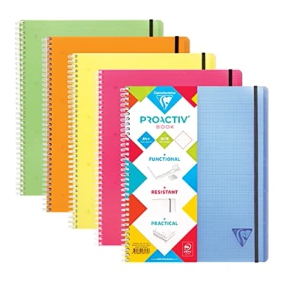 Afbeelding van Clairefontaine 328175C een notitieboek Linicolor Proactiv&#039;Book 160 pagina&#039;s uitneembaar, 4 gaten, 22,5 x 29,7 cm, 90 g, geruit, met frame, polypro (kunststof), willekeurige kleur