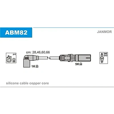 Afbeelding van JANMOR ABM82 Bougiekabelset VOLKSWAGEN: Golf 4, Bora Saloon, 4 Variant, SKODA: Octavia II Hatchback, 2 Combi, I Hatchback