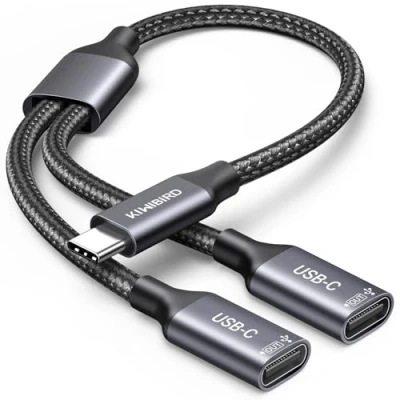 Afbeelding van KiWiBiRD USB C naar Dual adapter, splitter type stekker 2 bus voor het opladen van gegevens, compatibel met laptop Mac auto sleutel toetsenbord printer