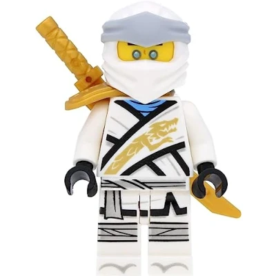 Afbeelding van LEGO Ninjago Zane (Legacy) minifiguur met schouderuitrusting en zwaarden