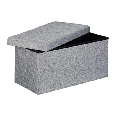 Afbeelding van Relaxdays opvouwbare zitbank linnen zitkist met opslagruimte bank 38 x 76 cm grijs