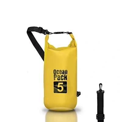 Afbeelding van Waterdichte Rugzak 5/10/20L Liter, Dry Bag Zee, Pouch Case Verstelbare Schouderriem voor Boot Vissen Rafting Strand Watersport, Beschermen Telefoon/Zilver/Kaart/Sleutel, Geel.,
