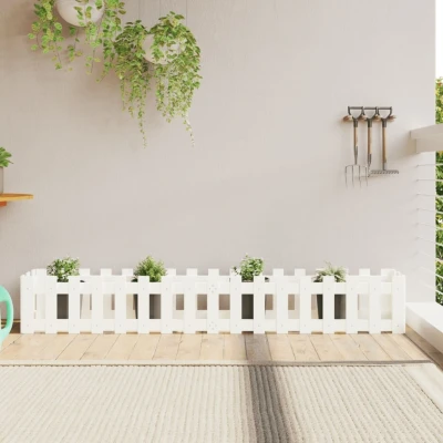 Afbeelding van Plantenbak verhoogd hekontwerp 200x30x30 cm grenenhout wit