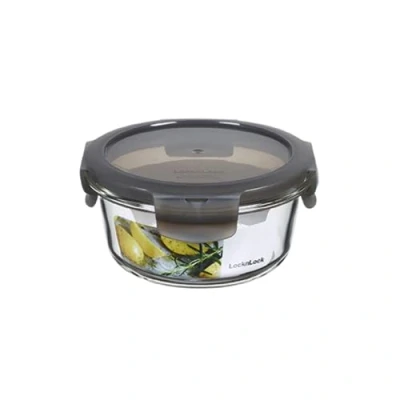 Afbeelding van LocknLock oven Glazen vershouddoos met deksel, 380 ml, rond, koelkast , vries en vaatwasmachinebestendig, borosilicaatglas tot 400 C, magnetronbestendig, Ø 130 x 65 mm