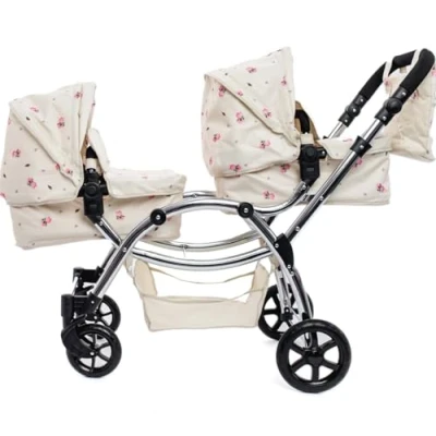 Afbeelding van Roma Darcie Dubbele kinderwagen voor poppen crème