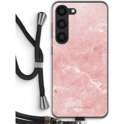 Afbeelding van Case Company® hoesje met Koord geschikt voor Samsung Galaxy S23 Roze marmer Telefoonhoesje Zwart Bescherming aan alle Kanten en Over de Schermrand
