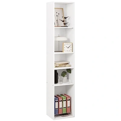 Afbeelding van WOLTU SK034ws Open rek met 5 dobbelstenen, ruimteverdeler, smal, opbergrek, voor woonkamer, kantoor, van houtafgeleid materiaal, wit, 30 x 151 26 cm