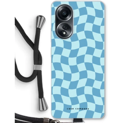 Afbeelding van Case Company® hoesje met Koord geschikt voor Oppo A58 4G Grid Blauw Telefoonhoesje Zwart Bescherming aan alle Kanten en Over de Schermrand