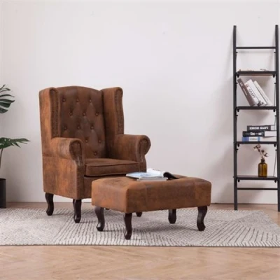 Image de vidaXL Fauteuil Chesterfield et repose pieds Marron Similicuir daim281277