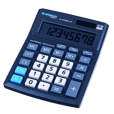 Afbeelding van Donau TECH Office K DT5081 01 Bureaurekenmachine, 8 cijferig, 137 x 101 30 mm, kleur: zwart/dual power solar rekenmachine, werkt op batterijen, compact design, 5 jaar garantie